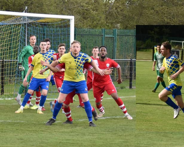 Captain Terry Griffiths and top scorer Callum Shortt (inset) have committed to next season at Aylesbury Vale Dynamos   Pictures by Iain Willcocks