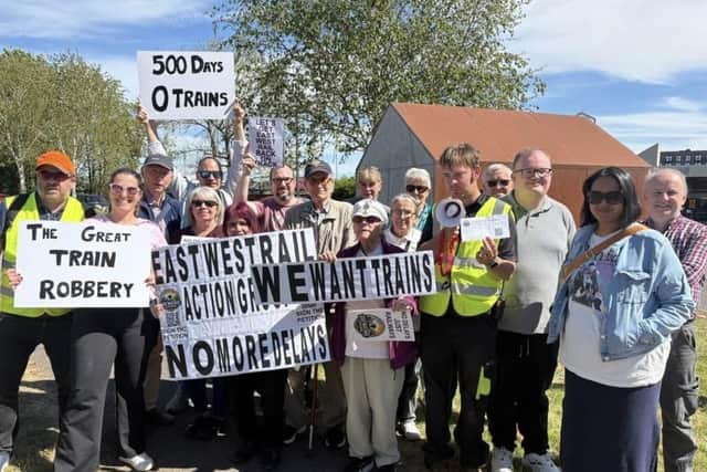 The protest rally was held at Bletchley station