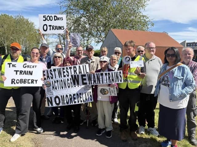 The protest rally was held at Bletchley station
