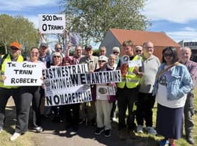The protest rally was held at Bletchley station