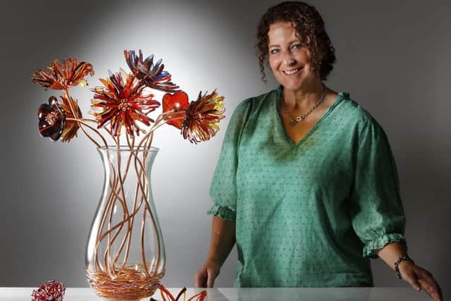 Katrina Shearlaw and some of her glass art