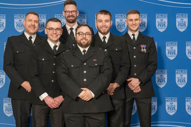 L-R PC Alexander Barker, PC Cameron Parker-Graham, PC Mark Thompson, Sgt Ben Sarl, PC Curtis Foster, PC Luke Wallis. Photo: TVP