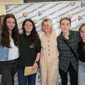 Top performing students Laura Clark-Monks,  Eleanor Tollyfield, Emma List and Tallulah Cotgrave with Mrs Smith Deputy Head of Sixth Form (middle).