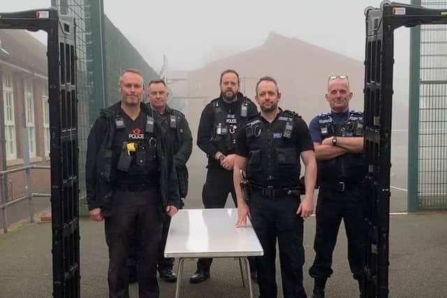Officers with the knife arch at The Buckingham School