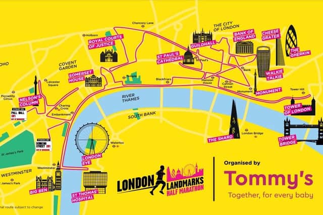 The route of the London Landmarks Half Marathon