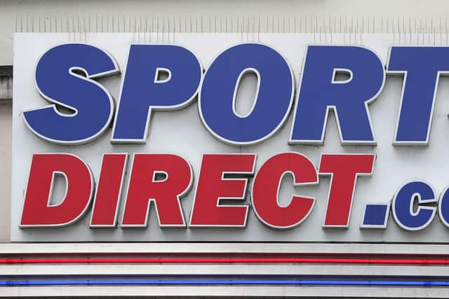 The logo of of Sports Direct. (Photo by Daniel LEAL / AFP) (Photo by DANIEL LEAL/AFP via Getty Images)