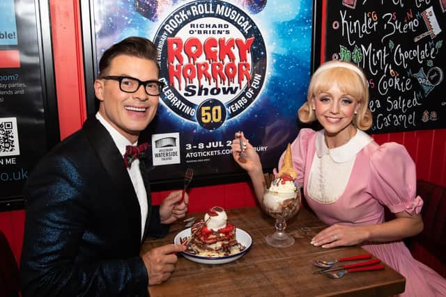 Richard Meek and Haley Flaherty from the Rocky Horror Show cast at The Works, (photo by Derek Pelling)