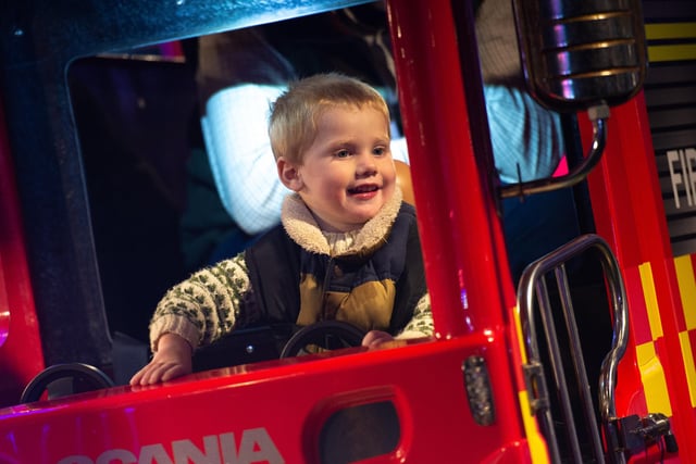 Three-and-a half-year-old William has fun on fire engine ride, photo from Derek Pelling