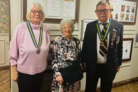 (L-R) Ann Midwinter, County President of Oxfordshire RBL, Margaret Rayner, resident at Cuttlebrook Hall, Roger Mackriell, Chairman of Royal British Legion’s Thame branch.
