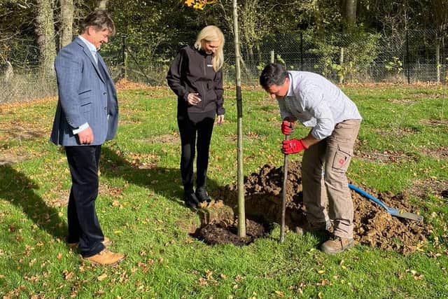 Oakman Group chairman Peter Borg-Neal, team supervisor Marisa Blackman with Philip Jones, Oakman's gardens and sustainability manager, photo from the Oakman Group