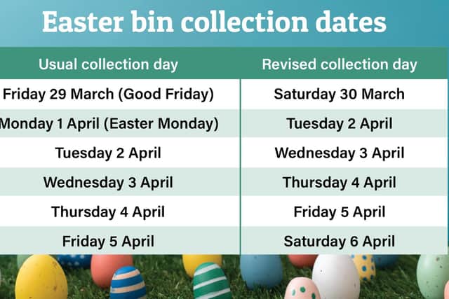 The 2024 bin collection schedule for the Easter Bank Holiday