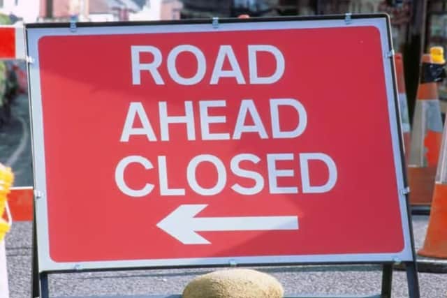 Road closure sign stock image. Photo: Archive