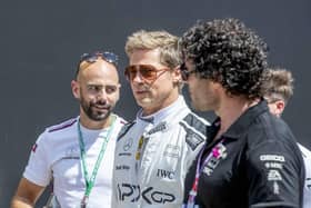 Brad Pitt at Silverstone on Sunday filming for his upcoming Formula 1 movie, photo by Kirsty Edmonds