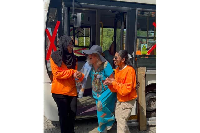 Students attending the scene