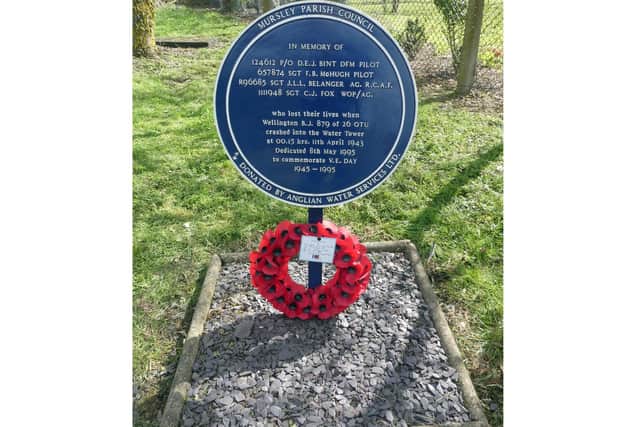 A wreath was laid at the Mursley memorial plaque