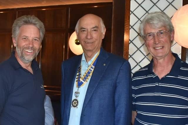 From left, Rotarians David Squibb who is stepping down as President (2021-22), Howard Mordue (President 2022/23) and Chris Wardale, President elect