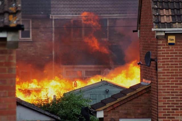 the fire from two blocks away, photo from Ron Adams