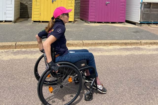 Sharon Mynard's final push in Bournemouth, photo from Brain Tumour Research