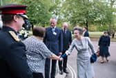 The Princess Royal shaking hands with Horse Trust chief executive Jeanette Allen