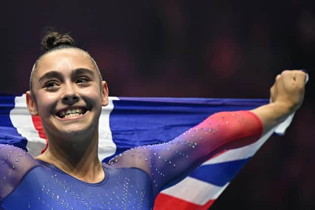 Jessica with the Union Jack after her historic win (Photo by PAUL ELLIS/AFP via Getty Images)