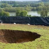A HS2 sinkhole that was filled in Buckinghamshire last year, photo from @GreenBunting