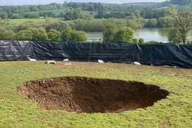 A HS2 sinkhole that was filled in Buckinghamshire last year, photo from @GreenBunting