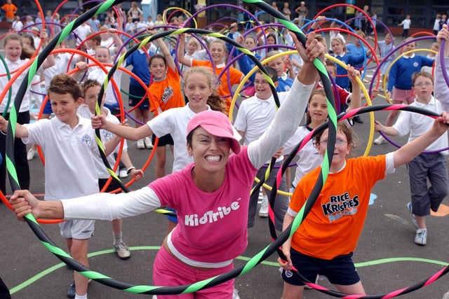 Kellee McQuinn led students during a great hula hoop workout in this 2005 event. Remember it?