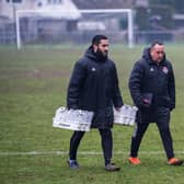 Risborough Rangers manager Mark Eaton with Alex Sethi last season Picture by Charlie Carter