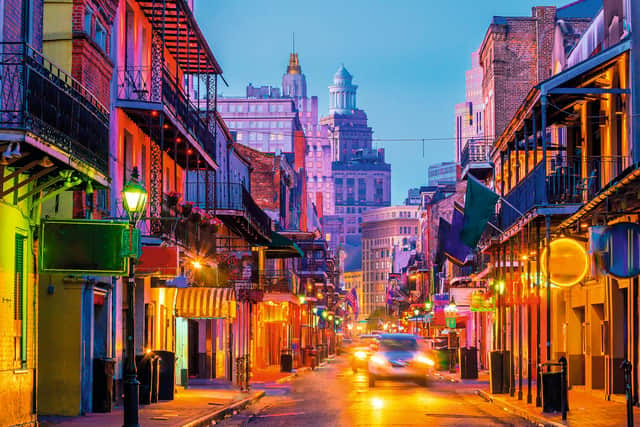 Pubs and bars with neon lights in the French Quarter, New Orleans USA