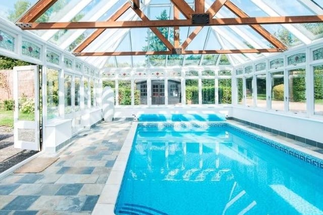 The luxurious  indoor swimming pool is heated by air-source.