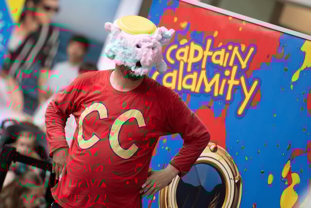 Captain Calamity performed three shows at the shopping site.