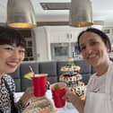Tomono and Homa from Tomono Sushi Party after creating the sushi tower, sushi boat and sashimi bowl
