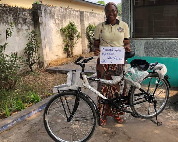 Sister Francine with her new bike