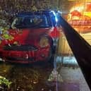 Two men were arrested after crashing their vehicle while trying to escape police after stealing goods from a warehouse in the Broadfields area of Aylesbury