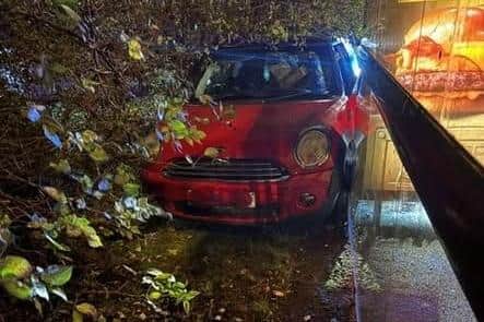 Two men were arrested after crashing their vehicle while trying to escape police after stealing goods from a warehouse in the Broadfields area of Aylesbury