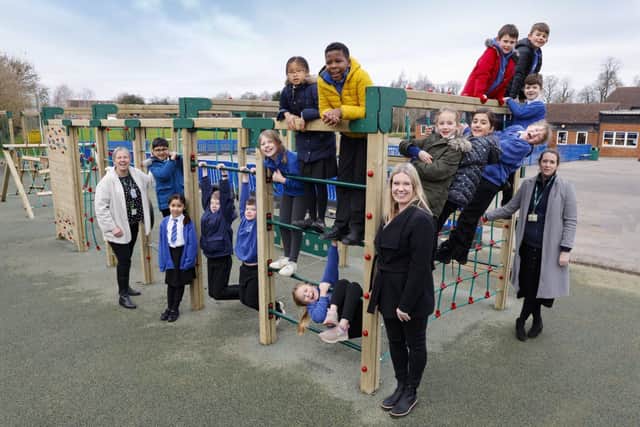 Pupils at Buckingham Primary School enjoying their new playground
