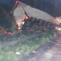 The vehicle collided with a safety barrier