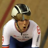 Josie Knight celebrates bronze in the Women's 500m Time Trial final at the UCI Track Nations Cup in Glasgow in April. Photo: Getty.