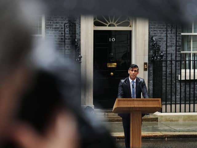 LONDON, ENGLAND - MAY 22: UK prime minister Rishi Sunak announces the date for the UK General Election in Downing Street on May 22, 2024 in London, England. After much speculation across the UK media today, Sunak announces the UK General Election will be held on July 4th.  (Photo by Carl Court/Getty Images)