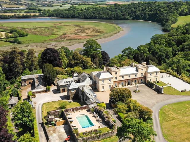 Historic Pentillie Castle on River Tamar in the Cornish countryside