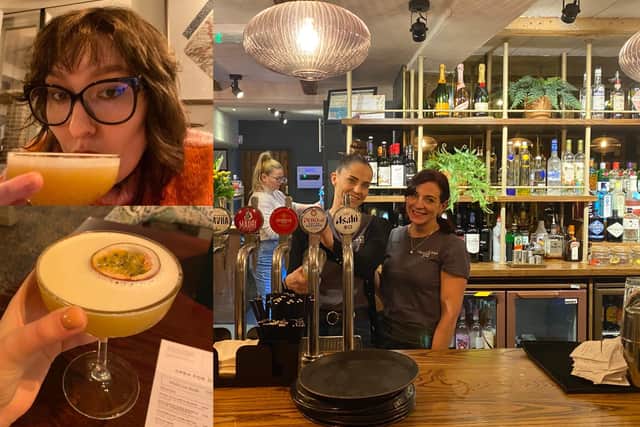 Right: Krystina and Kirsty in front of the new, full-stocked bar