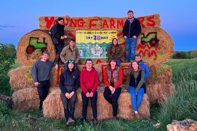 Members of Buckingham Young Farmers with their bale sculpture