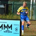 Jake Baldwin celebrates a Dynamos goal.