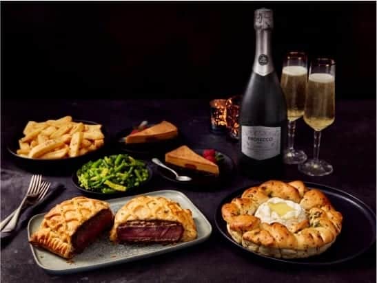 The Valentine’s feast at Morrisons includes starters, mains, two sides, a drink and dessert options from The Best range.