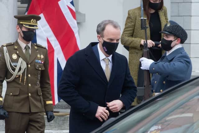 Dominic Raab said human rights breaches shouldn’t rule out countries for trade agreements - according to leaked audio (Photo by RAIGO PAJULA/AFP via Getty Images)