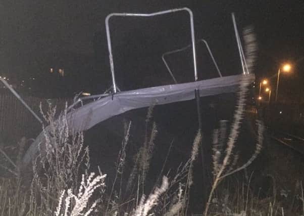 A trampoline blew on to the railway near Aylesbury overnight due to Storm Eleanor