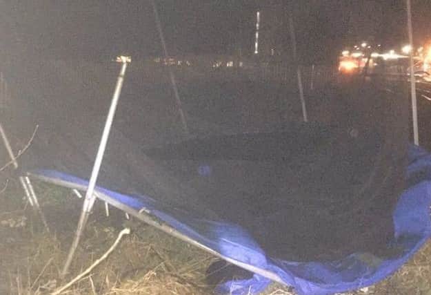 A trampoline blew onto the railway near Aylesbury last night because of Storm Eleanor