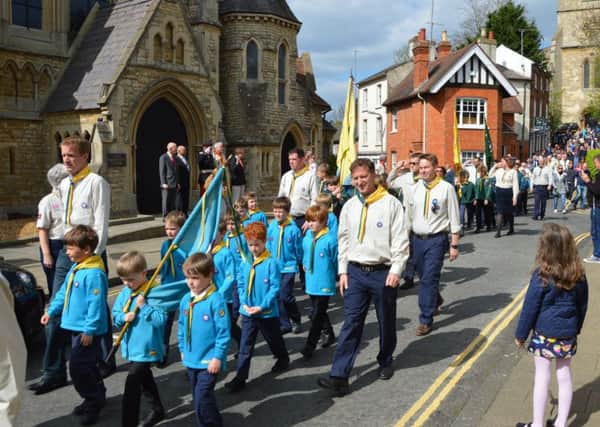 Members of 3rd Buckingham Scout Group parade around the town at their 2017 St George's Day parade