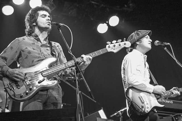 Renowned musicians Gallagher & Lyle playing at Friars in the Maxwell Hall, Civic Centre on March 2nd 1978. A BBC film crew were there that evening recording the concert for the 'Sight & Sound' programme.