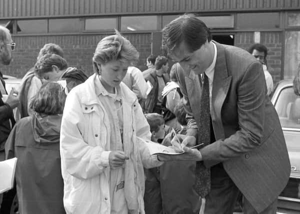 Aylesbury V England 10.06.88 - Cliff Campbell (AUFC) signing autographs before the game